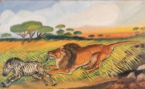 LIGABUE Antonio 1899-1965,Leone con zebra,1954,Cambi IT 2023-12-19