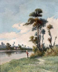 lignière,Junges Mädchen am Flussufer in südlicher Landschaft,DAWO Auktionen DE 2013-09-25