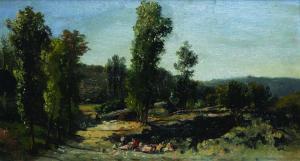 LIGNY Charles 1819-1889,Heuvelachtig landschap met houthakkers aan het wer,Bernaerts BE 2013-10-21