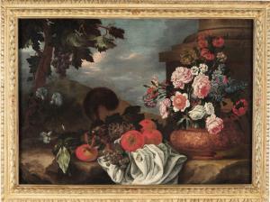 LIGOZZI Bartolomeo 1630-1695,Paesaggio con scoiattolo, vaso di fiori e frutti,Cambi IT 2023-11-30