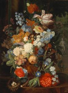 liles don b 1927-1990,A floral still life before a park landscape,Bonhams GB 2009-12-07