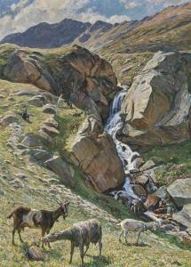 LILIE Walter 1876-1924,Ziegen am Wildbach bei Davos,1908,Schuler CH 2020-03-23