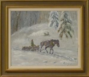 LILJENBERG Walter 1900-1900,Man med häst i vinterlandskap.,Auktionskompaniet SE 2007-12-16