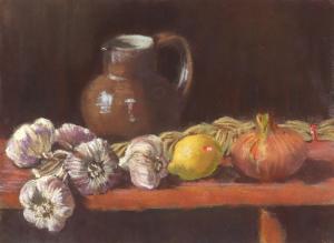 Lilley Gail 1900,Still life with garlic, onion and a lemon,1997,Woolley & Wallis GB 2020-08-26