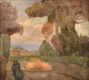 LIMAURO Raffaele 1884-1962,Two figures stop by the wall in Landscape,Simpson Galleries US 2018-05-19