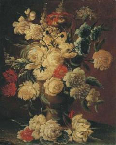 LIMPERT FLUER Johann,Roses, peonies and other flowers in a vase on a ledge,Christie's GB 2004-01-23