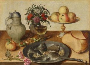 LINARD Jacques 1600-1645,Stillleben mit Blumen, Früchten, Brot, Wein und Fi,Lempertz DE 2023-11-18