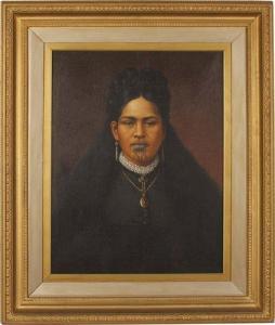 lindaur gottfried,Portrait of a woman with moko and European dress,1880,Art + Object NZ 2009-12-09