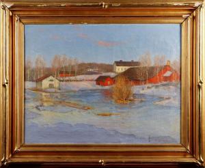 Linde Hjalmar 1867-1948,Gårdsmotiv i vinterlandskap,1897,Stadsauktion Frihamnen SE 2009-02-23