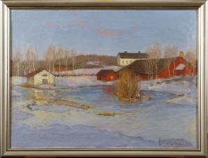 Linde Hjalmar 1867-1948,Gårdsmotiv i vinterlandskap,1897,Stadsauktion Frihamnen SE 2010-02-16