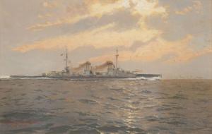 LINDEMANN FROMMEL Manfred 1852-1938,The SMS Seydlitz firing a full Broadside,1913,Stahl 2023-06-23