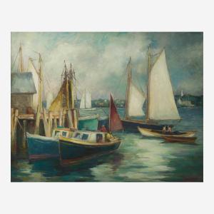 LINDENMUTH Tod 1885-1976,Shoreline With Boats,Freeman US 2023-06-06
