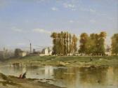 LINDER Philippe Jacques 1835-1914,Flusslandschaft mit Fabrikgebäuden,Neumeister DE 2009-09-16