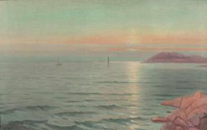 LINDEROTH Sven 1859-1934,Küste mit Seglern bei Sonnenuntergang,1920,Kastern DE 2019-01-19