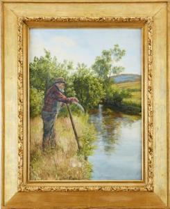 LINDGREN Emil 1866-1940,Sommarlandskap med vilande man vid vattendrag,Uppsala Auction SE 2020-03-03