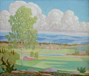 LINDH Bror 1877-1941,Sommarlandskap med björk,Uppsala Auction SE 2023-12-12