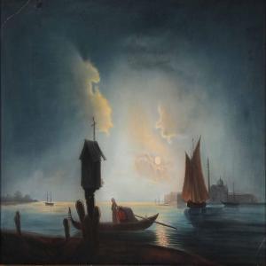 LINDHBERG Per 1785-1868,Italian harbor scene in the moonlight,Bruun Rasmussen DK 2014-05-12