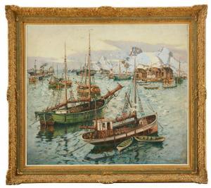 LINDSTRÖM Rikard 1882-1943,Fiskebåtar i hamnen,1939,Uppsala Auction SE 2021-09-14
