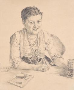 LINER Carl August 1871-1946,Appenzellerin beim Jassen mit Bierg,1897,Beurret Bailly Widmer Auctions 2023-11-08