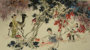 LING Zhang Zhen,Children playing under persimmon tree,2013,888auctions CA 2013-08-15