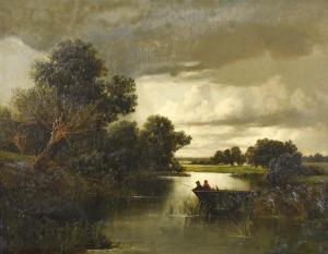 LINNELL Lawrence G 1800-1900,River scene with two men fishing from ,19th Century,Canterbury Auction 2022-08-06