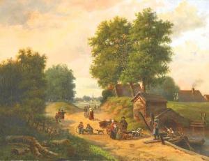 LINNIG Jan Theodor Joseph,Hustle and bustle on the anchory close to the vill,1857,Van Ham 2007-04-21