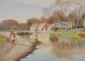 LINTON William Evans 1878-1932,River Landscape with Figures,John Nicholson GB 2020-07-17