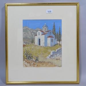 LINTOTT Geoffrey 1900-1900,Greek church in the mountains,1951,Burstow and Hewett GB 2022-08-11