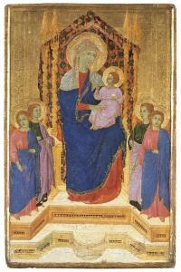 LIPPO DI BENIVIENI 1200-1300,Madonna in trono con Bambino e quattro angeli,Christie's GB 2002-06-18
