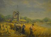 LIPSTEIN,Harvest time with figures cutting corn before a windmill,Andrew Smith and Son GB 2014-02-11