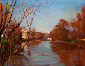 LITTECKY Endre 1880-1953,Riverside town,Pinter HU 2022-01-16