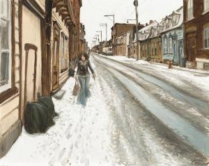 LITTLE John Geoffrey Caruthers 1928,Les sacs à ordures, Rue Bagot, Quebec,1975,Heffel CA 2024-01-25