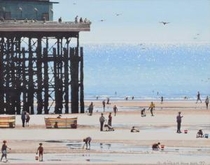 LITTLEFORD Robert 1940,Beach scene with figures and a pier,1997,Peter Wilson GB 2022-10-06