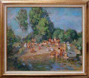LITVINIENKO Vladimir 1930-2011,Near the River, Figures relaxing on the banks of,Claydon Auctioneers 2020-07-01