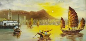 LIU CHAN HUNG 1953,Eastern river scene with sailing ,20th century,The Cotswold Auction Company 2020-03-03