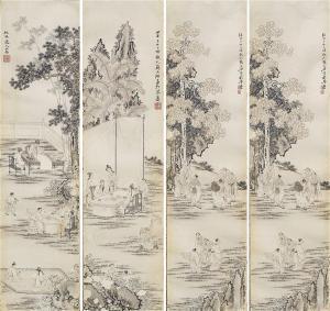 LIUPENG SU,landscape scenes with scholars and their attendant,Stockholms Auktionsverket 2016-06-07