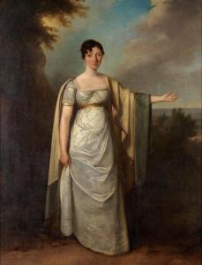 LIVESAY Richard 1750-1823,Portrait of a lady, full-length, wearing a white d,1810,Bonhams 2024-02-12