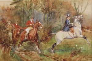 LLOYD Thomas Ivester 1873-1942,Lady riding side saddle leaving a covert,Tennant's GB 2024-01-05