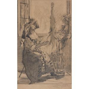 LOBEL RICHE Almery 1880-1950,Femme et enfant à l\’ouvrage,Tajan FR 2017-11-22
