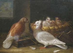 LOBER Johann Friedrich 1709-1772,Ein Taubenpaar mit ihrem Nachwuchs,Nagel DE 2012-06-06