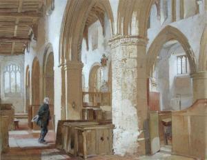 LOBLEY James 1829-1888,John Bunyan's Pew in Elstow Abbey,1876,Cheffins GB 2013-06-19