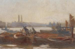LOBLEY John Hodgson,Boatmen and barges in the Thames Estuary,Crow's Auction Gallery 2021-12-08