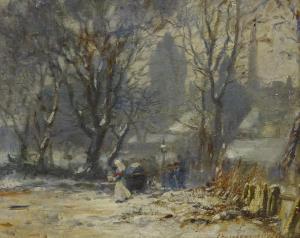 LOBLEY John Hodgson 1878-1954,Figures in Winter Landscape with City in the B,David Duggleby Limited 2018-09-14