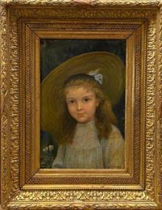 LOBRICHON Timoleon Maria 1831-1914,Portrait de fillette au chapeau,Eric Caudron FR 2021-12-16