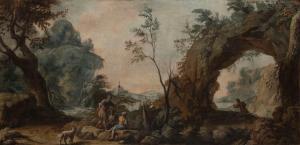 LOCATELLI Andrea 1695-1741,Paesaggio laziale con arco naturale e soldato a ri,Finarte IT 2023-11-29