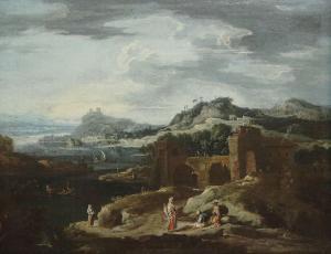 LOCATELLI Andrea 1695-1741,Zuiders berglandschap met figuren bij ruïnes vanbr,Bernaerts 2011-02-21
