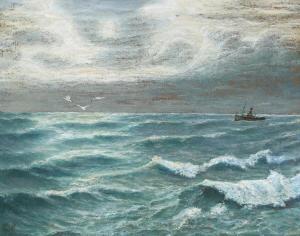 LOCHER Carl 1851-1915,Seascape with a fishing boat on the open sea,Bruun Rasmussen DK 2024-03-11
