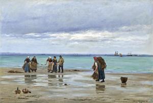 LOCHER Carl 1851-1915,Seaweed collectors on Hornbæk beach,1886,Bruun Rasmussen DK 2024-03-04
