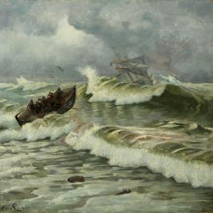 LOCHER Carl 1851-1915,The lifeboat goes out,Bruun Rasmussen DK 2013-11-04