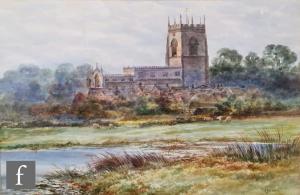 LOCKLEY H.J 1887-1920,A church viewed from a water meadow,Fieldings Auctioneers Limited 2022-08-25